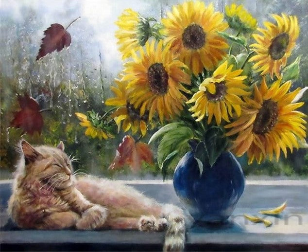 Gatto e girasoli