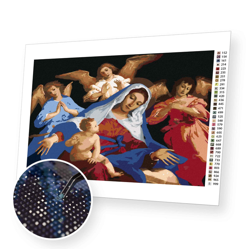 Mary with Jesus and Angels premium diamond painting kit for adults