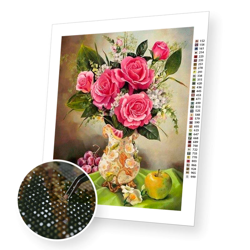 Pink roses premium diamond painting kit for adults